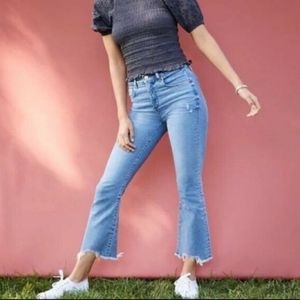 Loft Curvy Destructed High Waist Slim Pocket Flare Crop Jeans 14/32